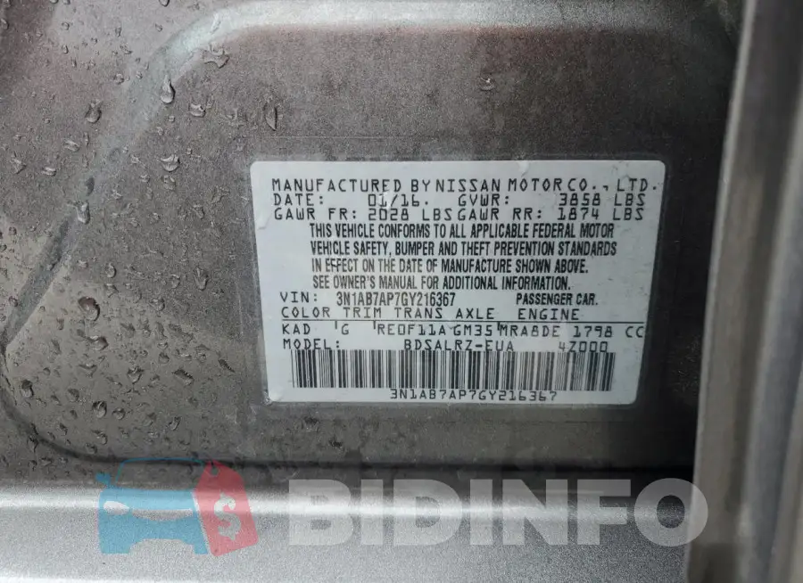 3N1AB7AP7GY216367 Photo# 12