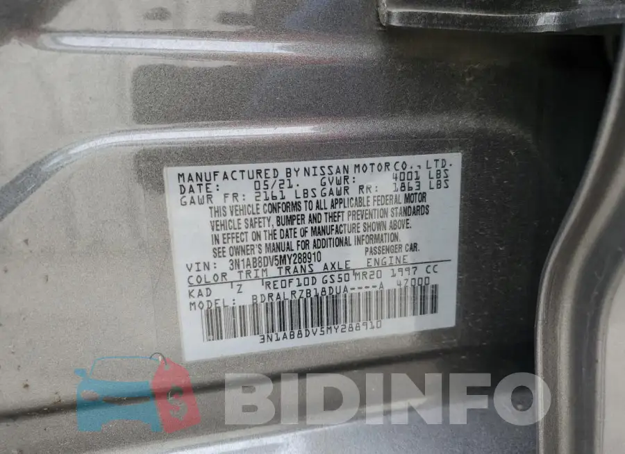 3N1AB8DV5MY288910 Photo# 12