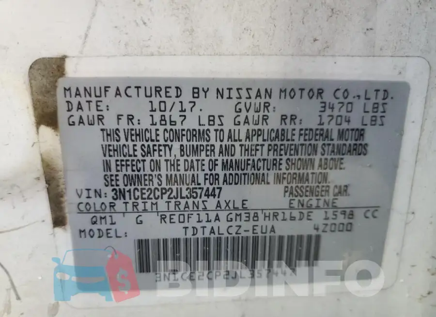 3N1CE2CP2JL357447 Photo# 12
