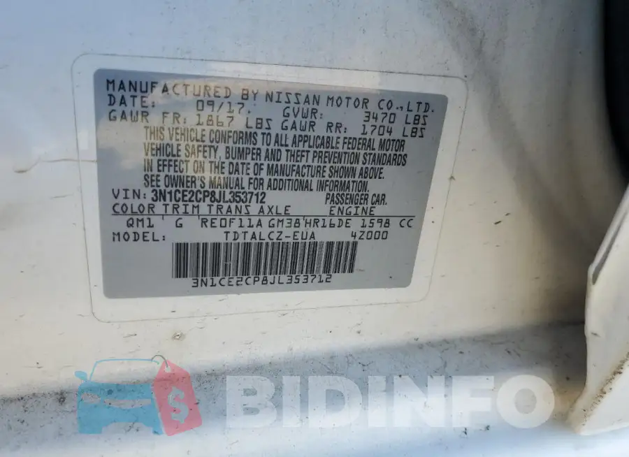 3N1CE2CP8JL353712 Photo# 12