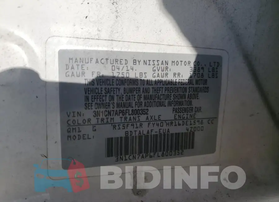 3N1CN7AP6FL800352 Photo# 12