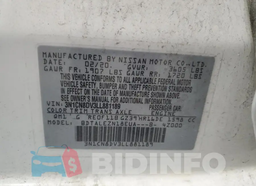 3N1CN8DV3LL881189 Photo# 12