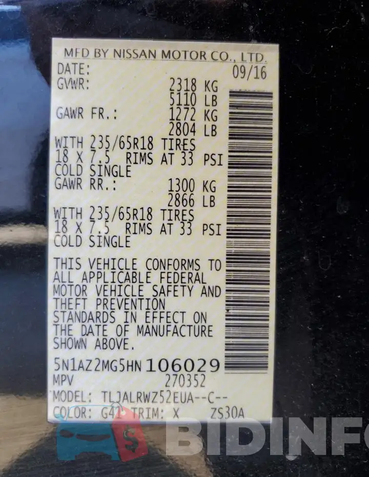 5N1AZ2MG5HN106029 Photo# 13