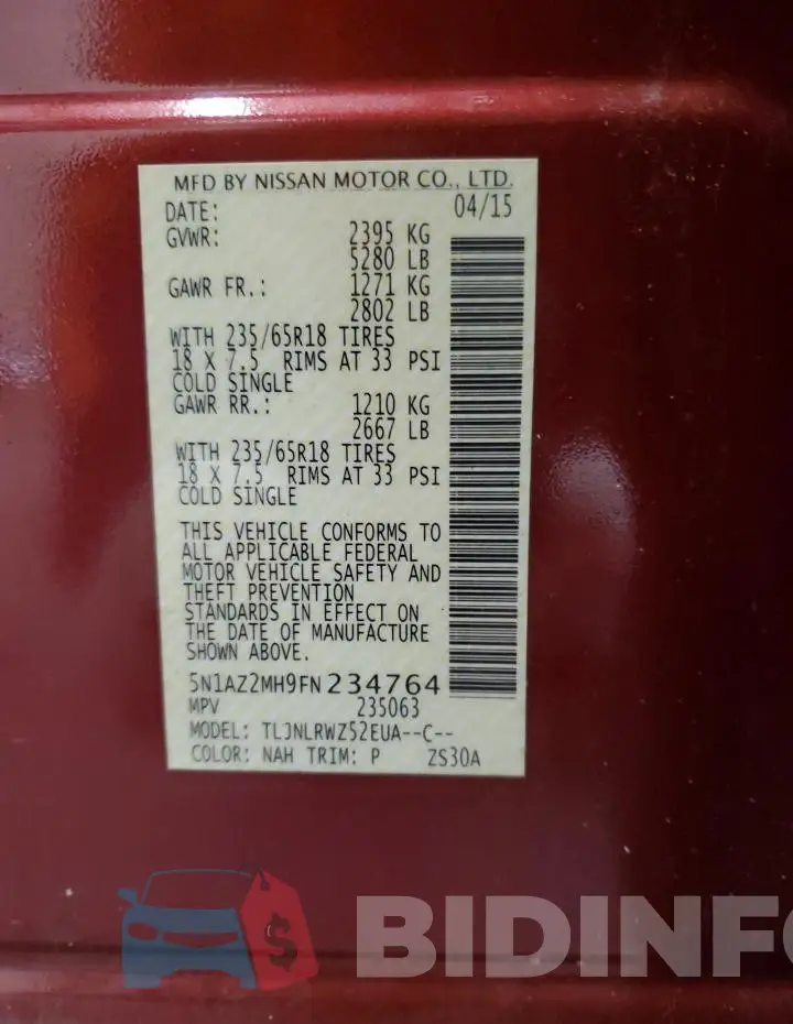 5N1AZ2MH9FN234764 Photo# 12