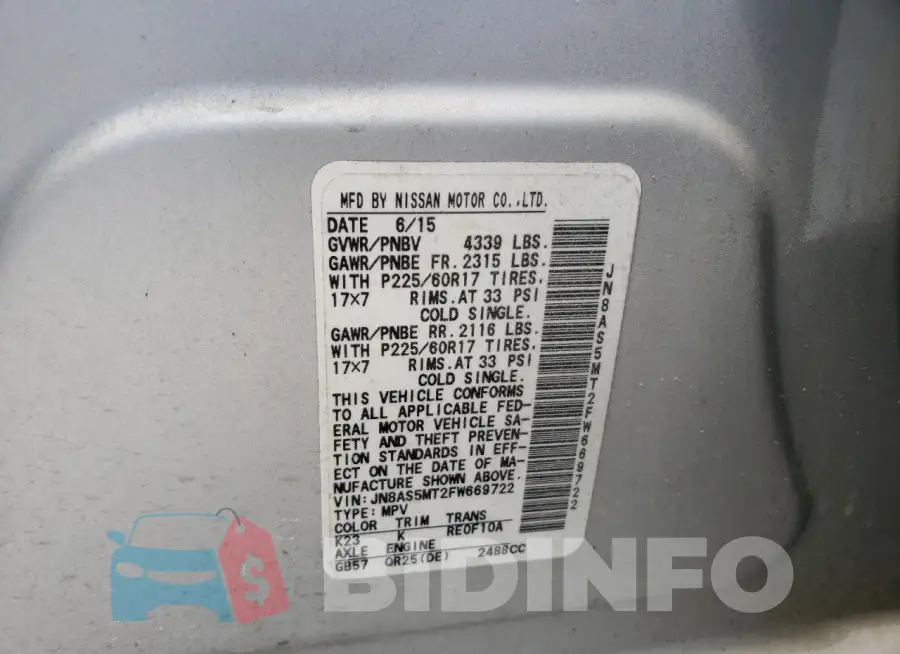 JN8AS5MT2FW669722 Photo# 13