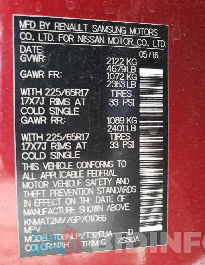 KNMAT2MV7GP701066 Photo# 13