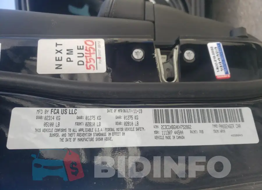 2C3CDXBGXKH752862 Photo# 12
