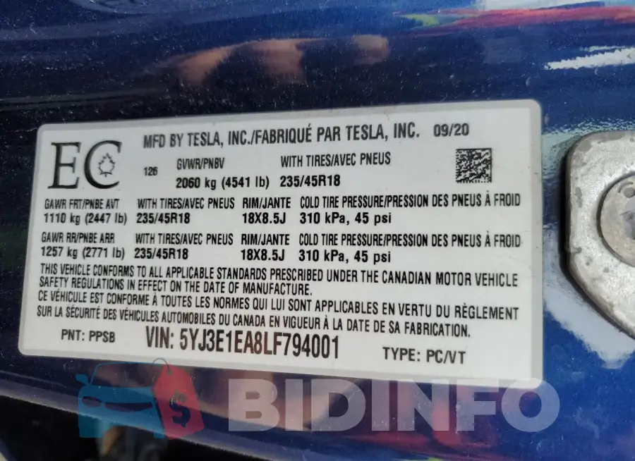 5YJ3E1EA8LF794001 Photo# 12