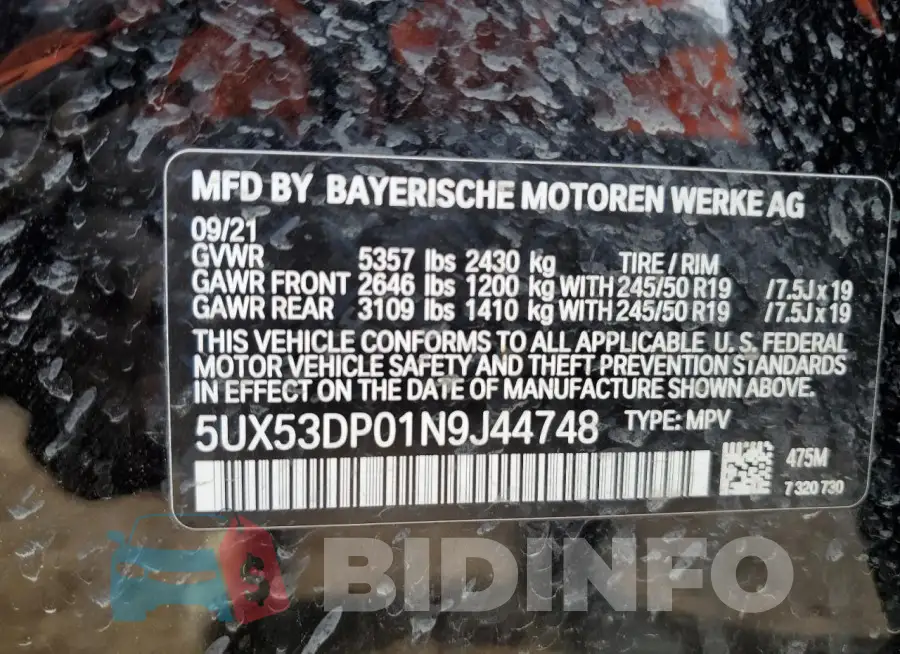 5UX53DP01N9J44748 Photo# 12