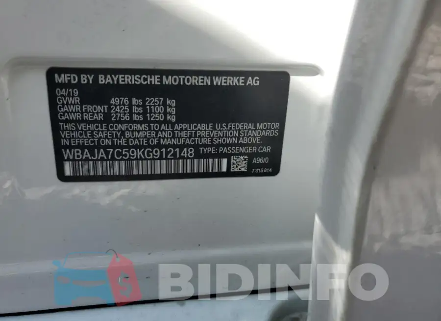WBAJA7C59KG912148 Photo# 12