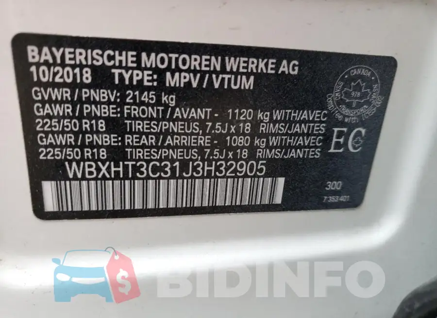 WBXHT3C31J3H32905 Photo# 13