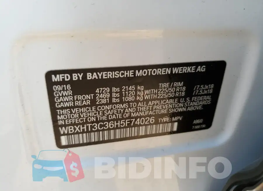 WBXHT3C36H5F74026 Photo# 14