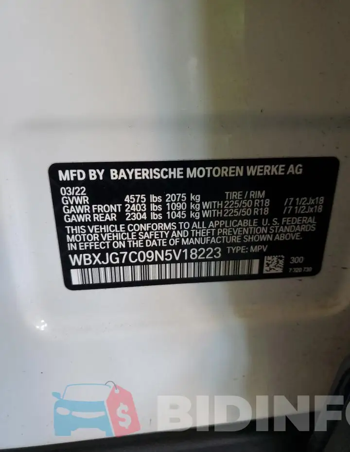 WBXJG7C09N5V18223 Photo# 12