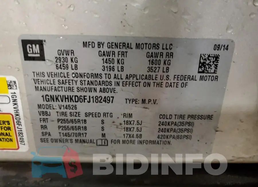 1GNKVHKD6FJ182497 Photo# 14