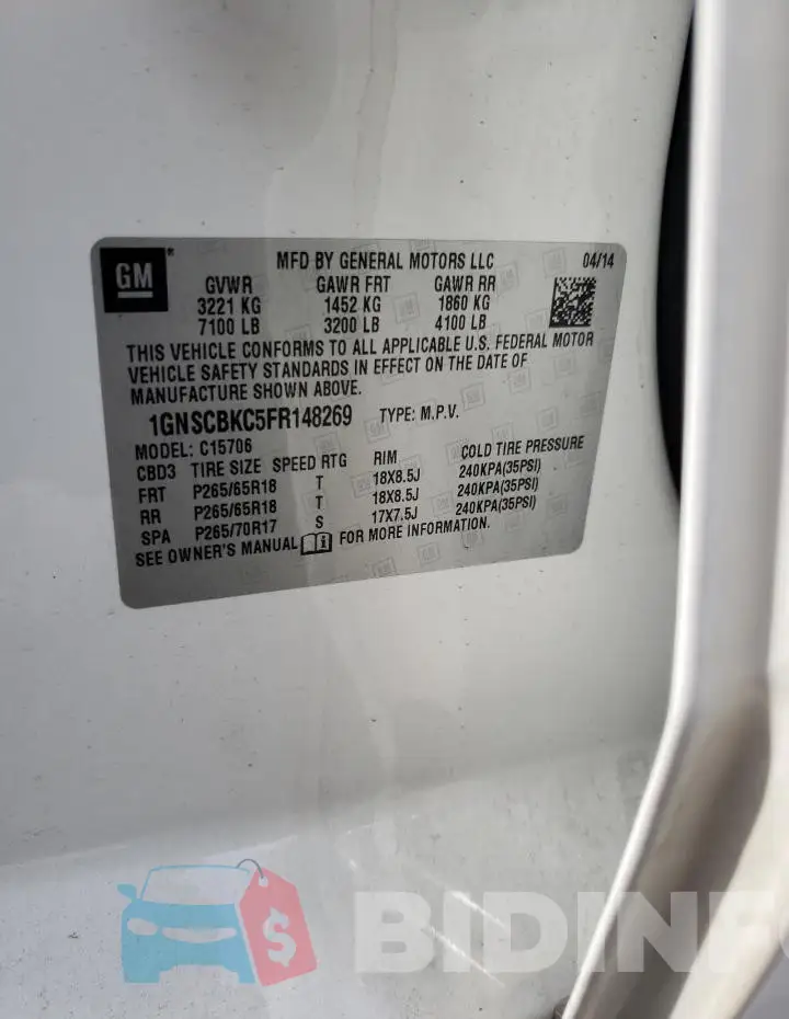 1GNSCBKC5FR148269 Photo# 13