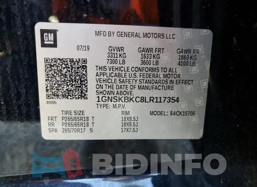 1GNSKBKC8LR117354 Photo# 13