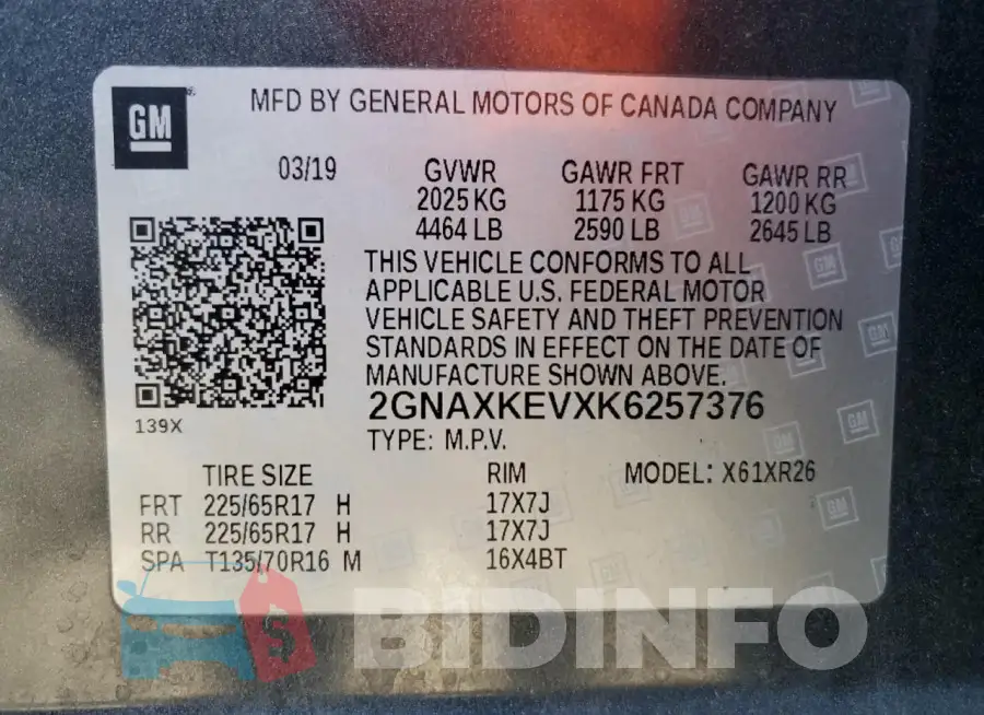 2GNAXKEVXK6257376 Photo# 13