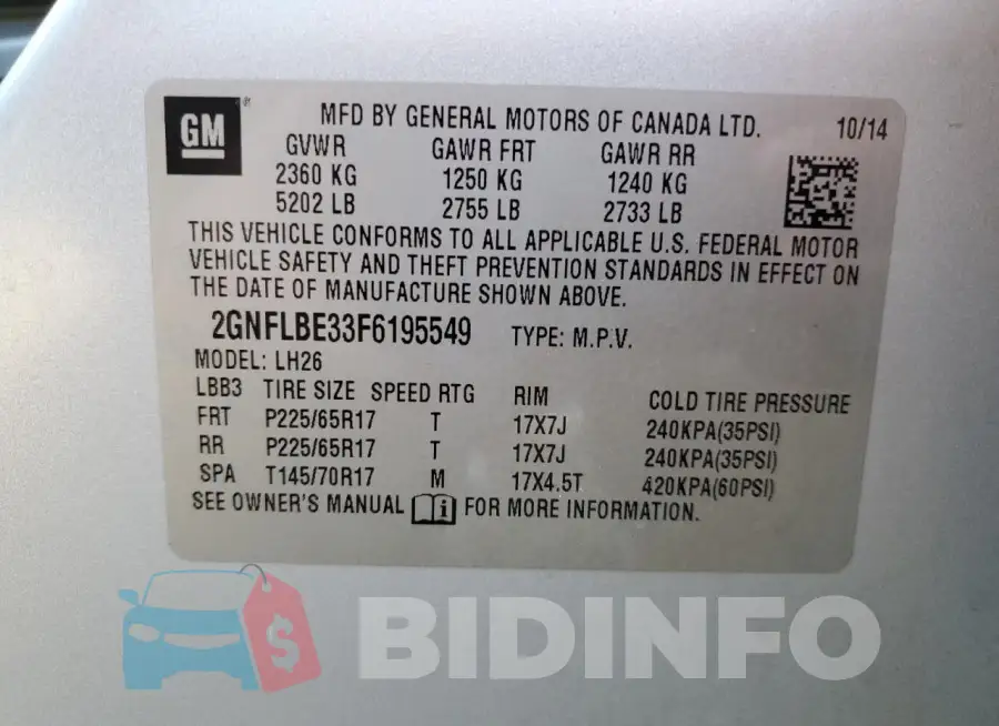 2GNFLBE33F6195549 Photo# 12