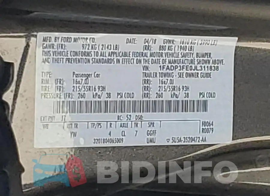 1FADP3FE0JL311838 Photo# 12