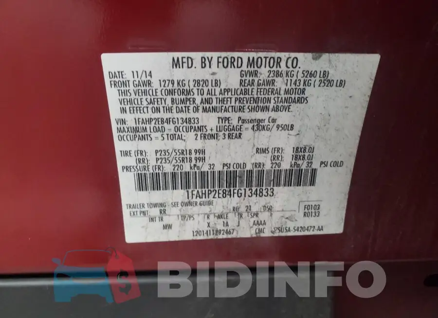 1FAHP2E84FG134833 Photo# 12