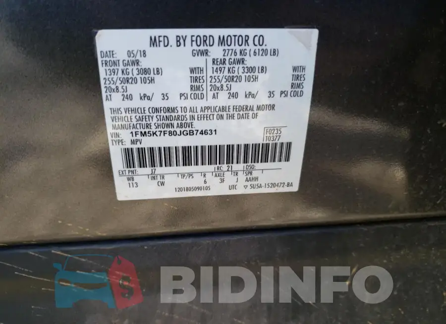 1FM5K7F80JGB74631 Photo# 13