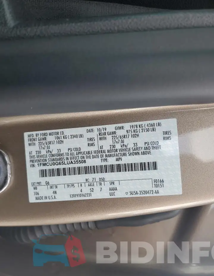 1FMCU0G65LUA35508 Photo# 13