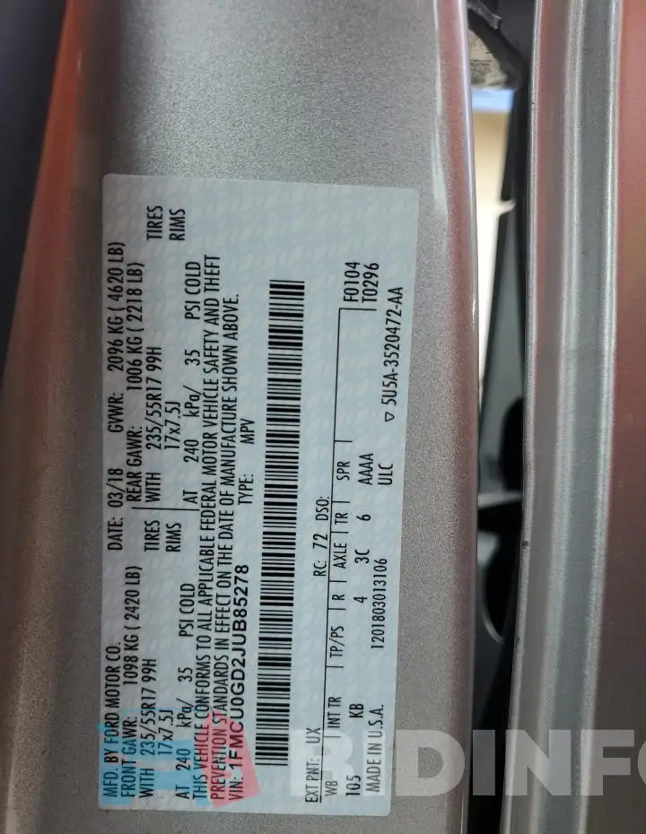 1FMCU0GD2JUB85278 Photo# 12