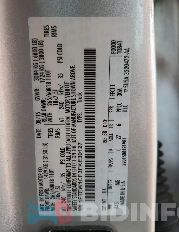 1FTEW1CF3FKE30127 Photo# 12