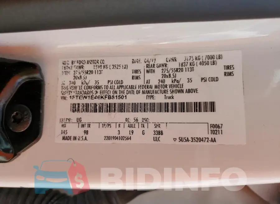 1FTEW1E46KFB81501 Photo# 12