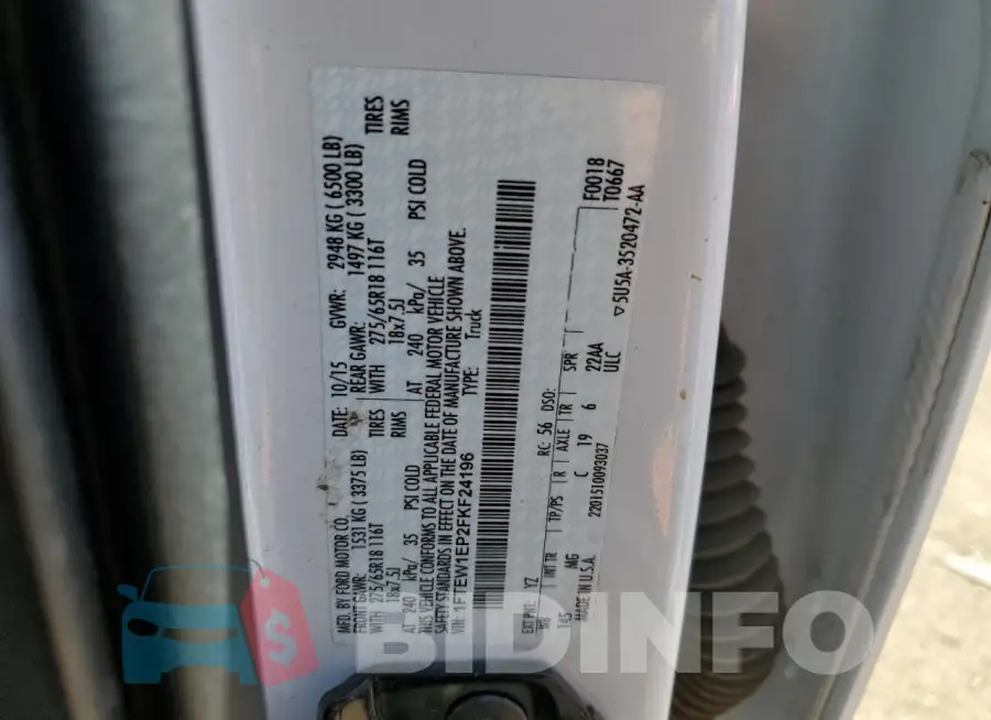 1FTEW1EP2FKF24196 Photo# 12