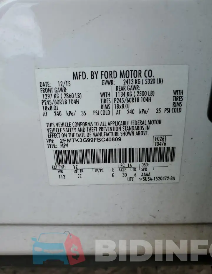 2FMTK3G99FBC40809 Photo# 13