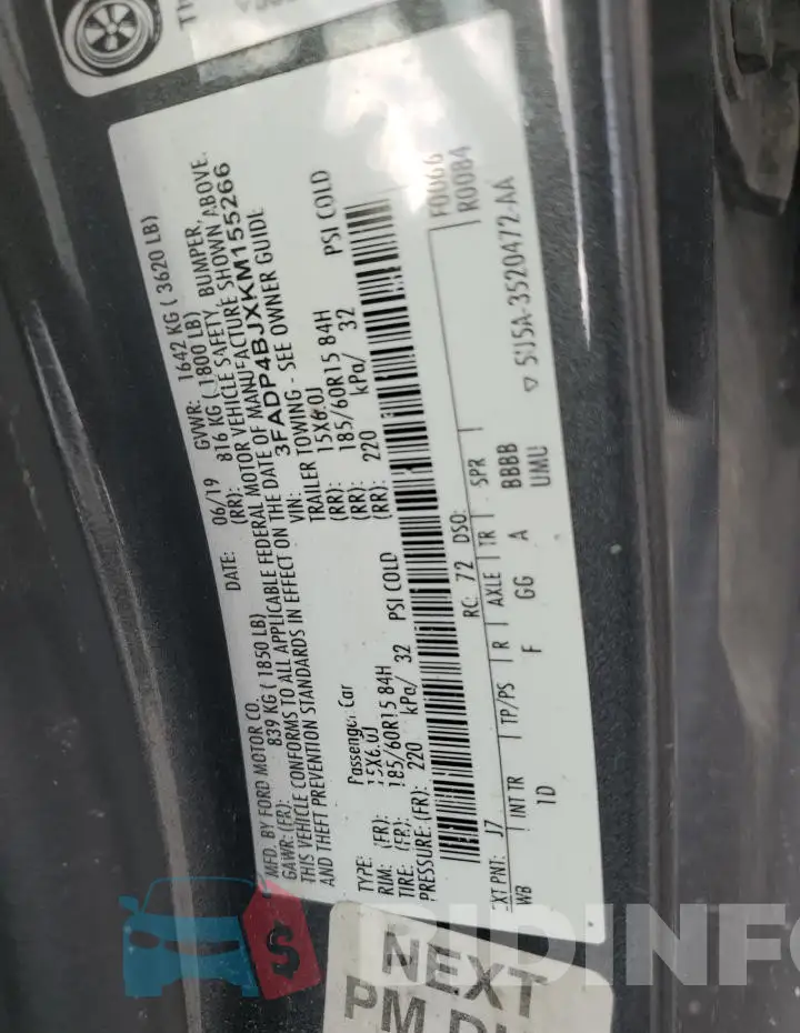 3FADP4BJXKM155266 Photo# 13