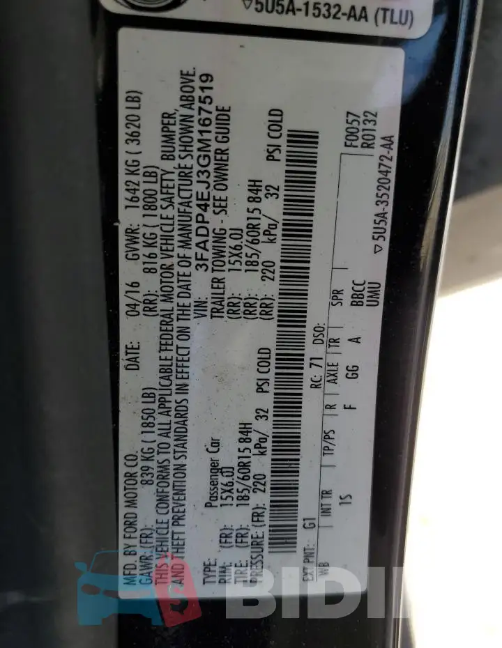 3FADP4EJ3GM167519 Photo# 12