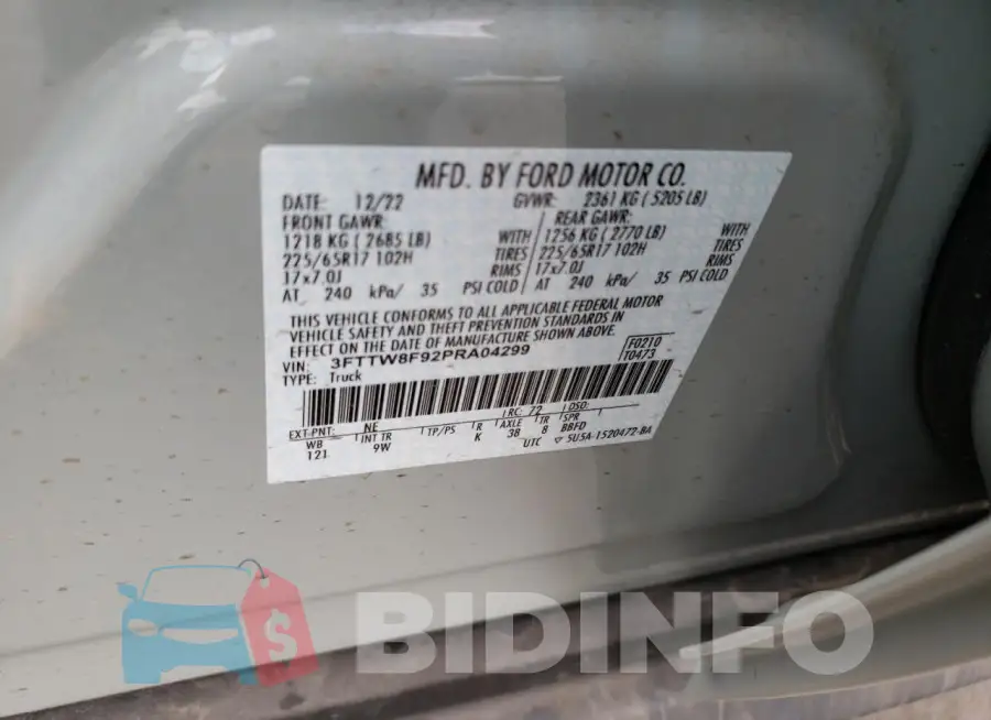 3FTTW8F92PRA04299 Photo# 12