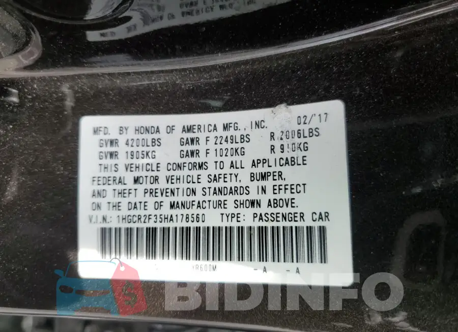 1HGCR2F35HA178560 Photo# 12