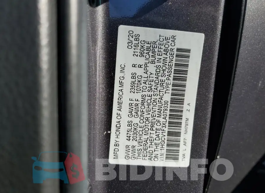 1HGCV1F3XLA079330 Photo# 12