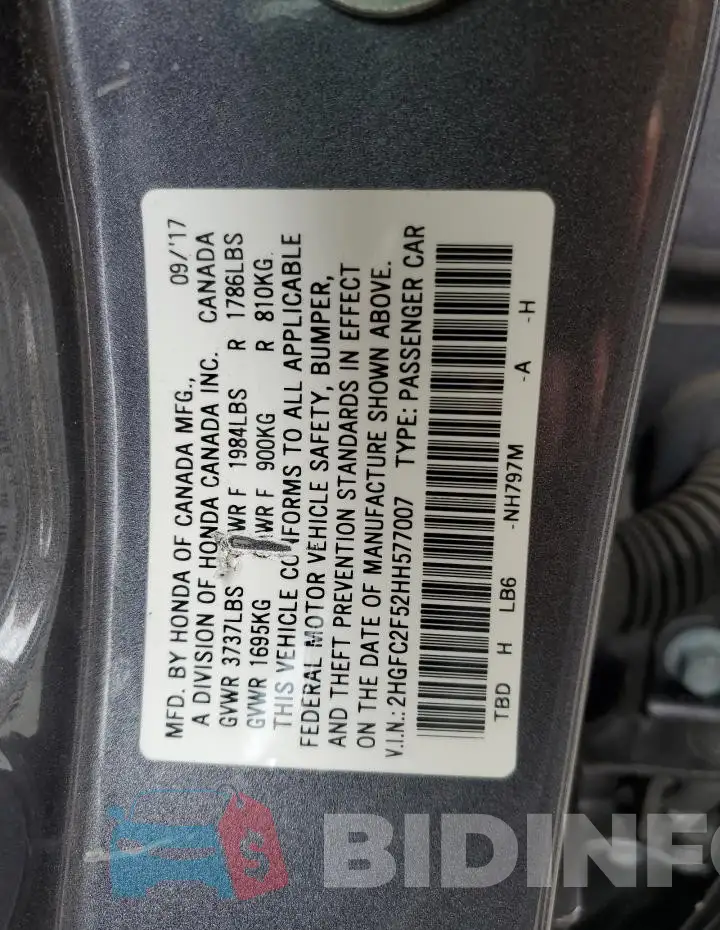 2HGFC2F52HH577007 Photo# 12