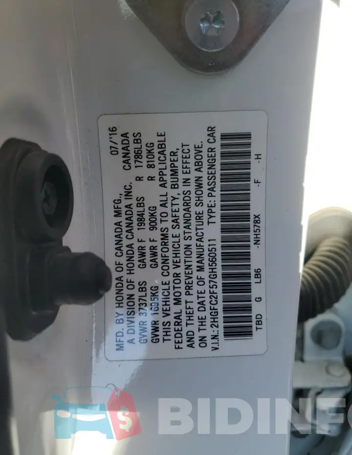 2HGFC2F57GH560511 Photo# 12