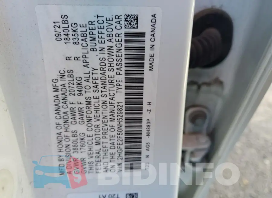 2HGFE2F50NH529821 Photo# 12