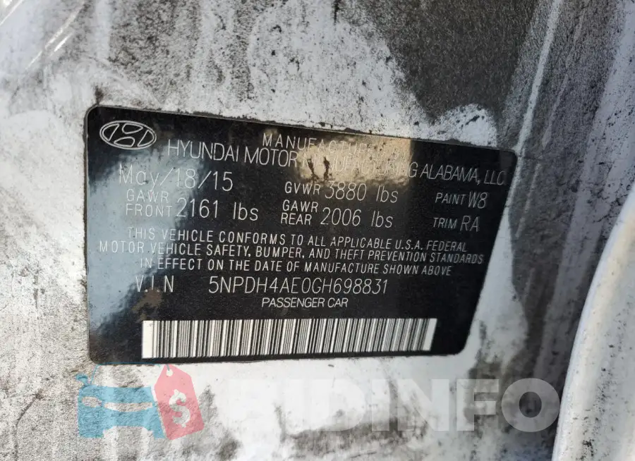 5NPDH4AE0GH698831 Photo# 12