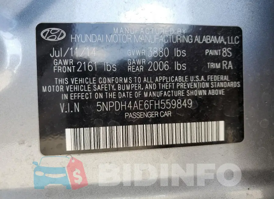 5NPDH4AE6FH559849 Photo# 12