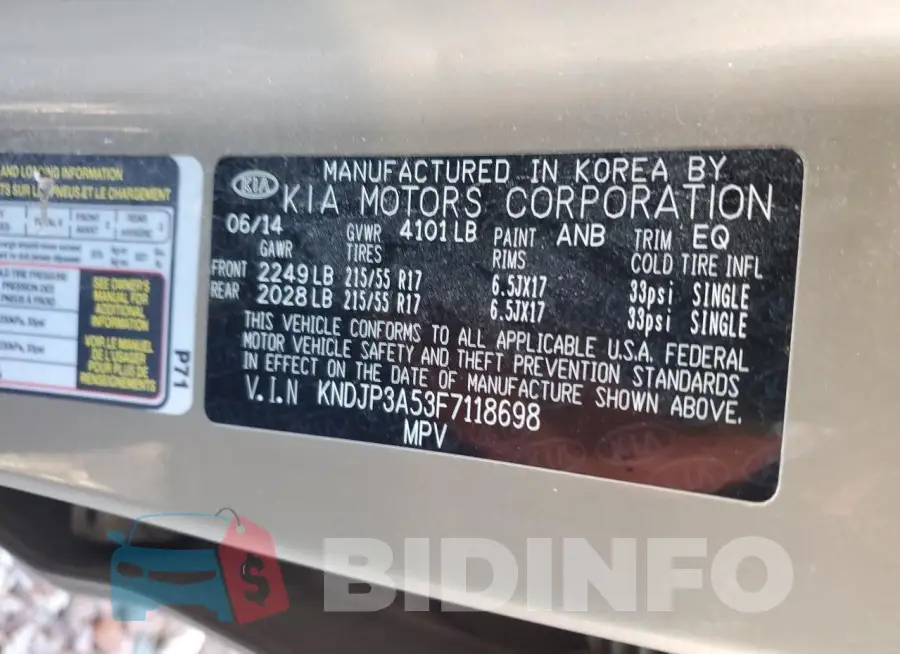 KNDJP3A53F7118698 Photo# 12