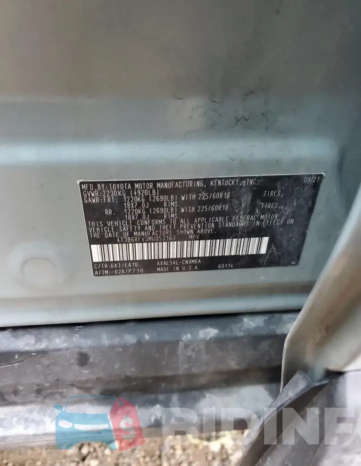 4T3B6RFV5MU053163 Photo# 13