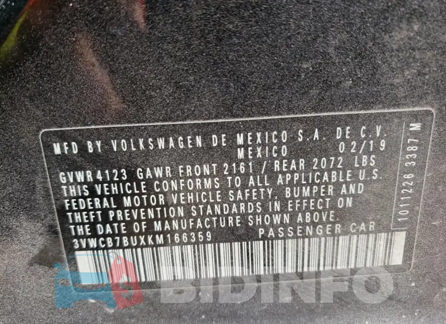3VWCB7BUXKM166359 Photo# 12