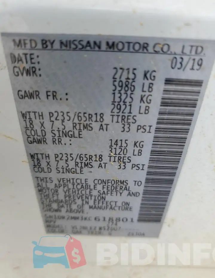 5N1DR2MM3KC618801 Photo# 13