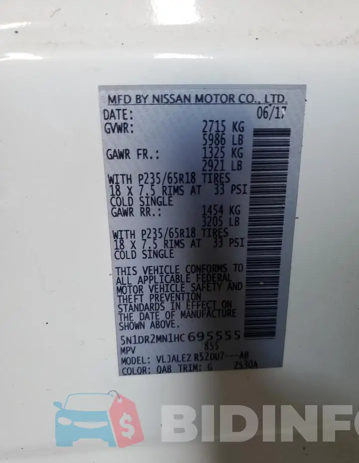 5N1DR2MN1HC695555 Photo# 13