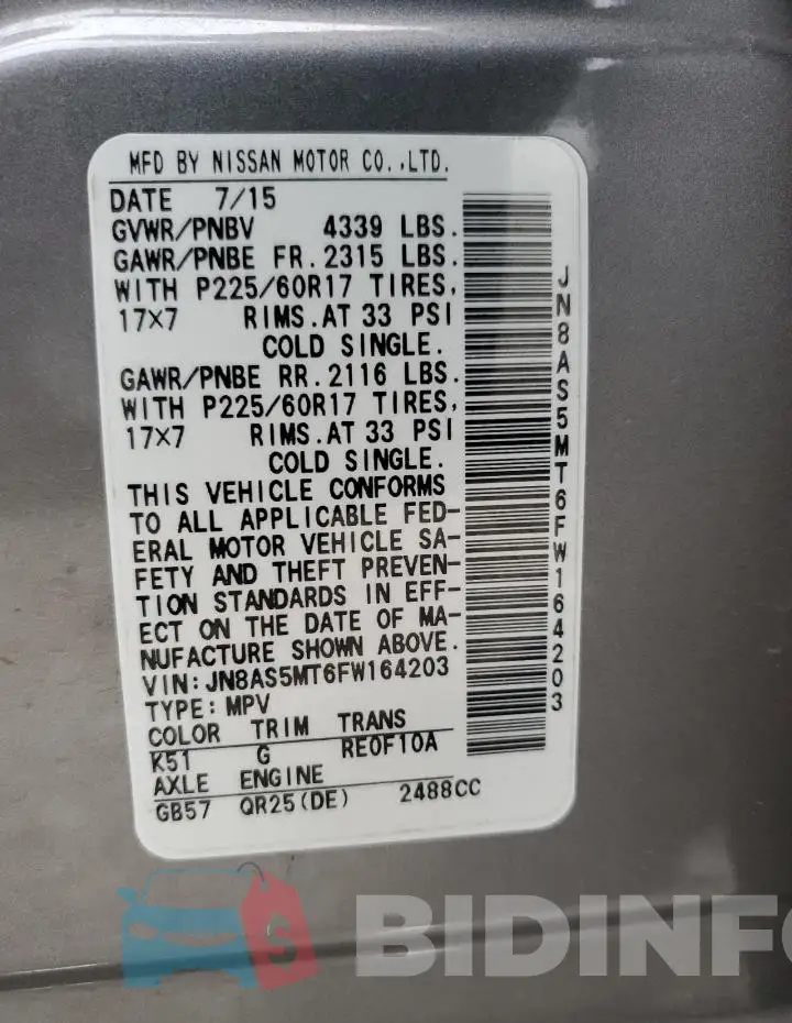 JN8AS5MT6FW164203 Photo# 13