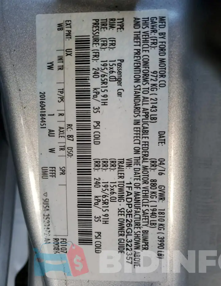 1FADP3E26GL322357 Photo# 12