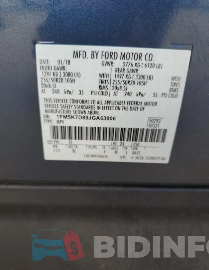 1FM5K7D89JGA63806 Photo# 12
