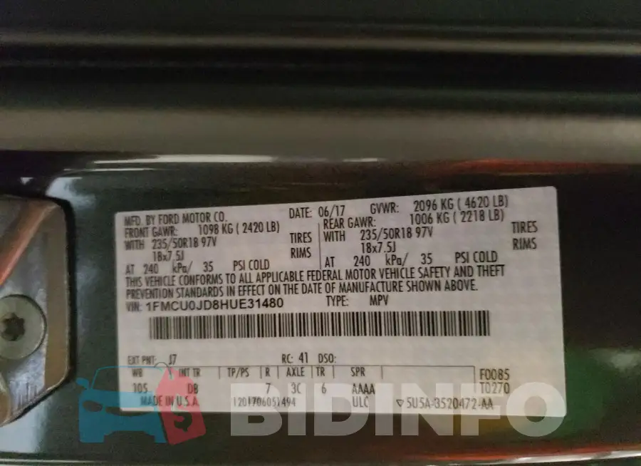 1FMCU0JD8HUE31480 Photo# 12